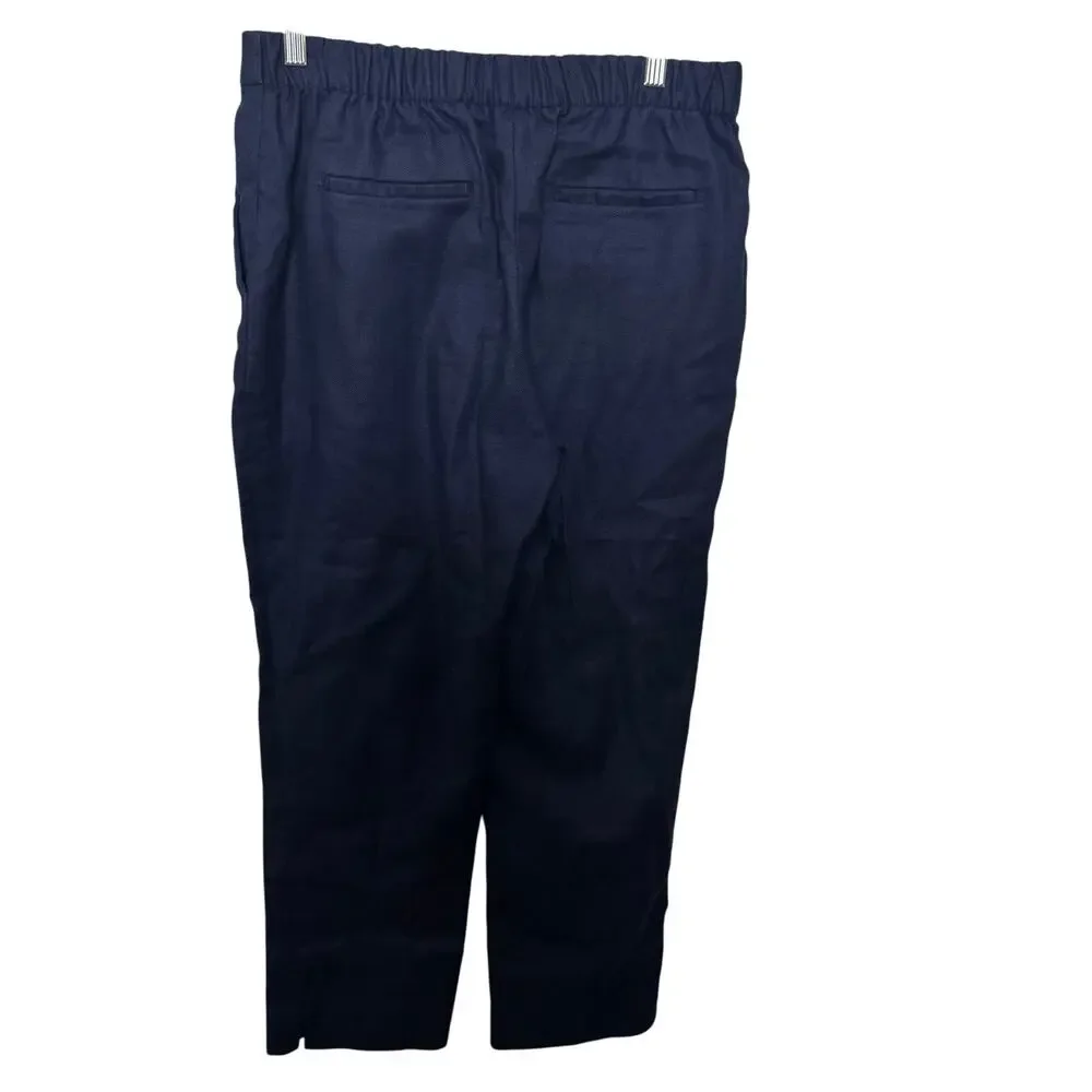 J.Crew Linen Blend Navy Pants Women’s Size 8 Elastic‎ Waist Straight Leg